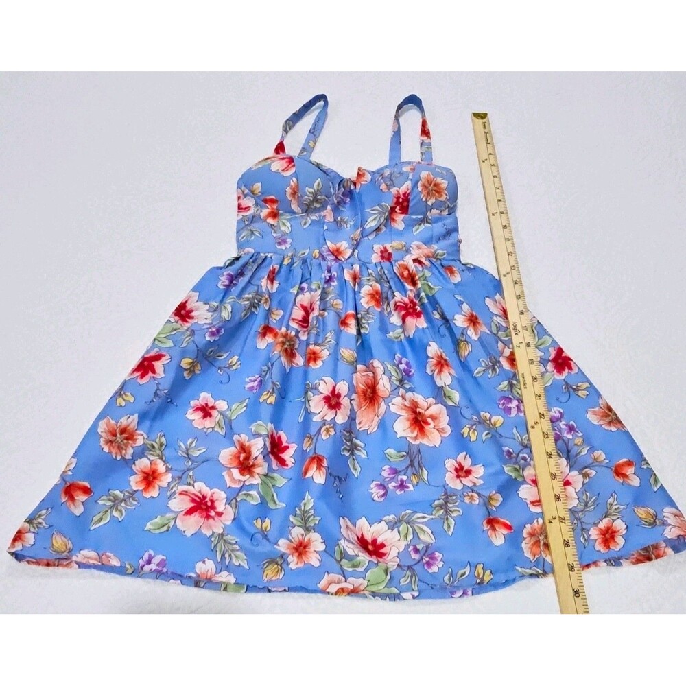 Band of Gypsies XS Blue Floral Fit & Flare Dress Bustier Smocked Back Pockets